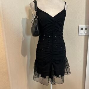 Finesse USA black tulle mini dress with rhinestones. Size medium